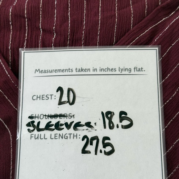 Juicy Couture S Burgundy Metallic Silver Striped Tie-Front w Flare Sleeves 778 - Picture 8 of 8